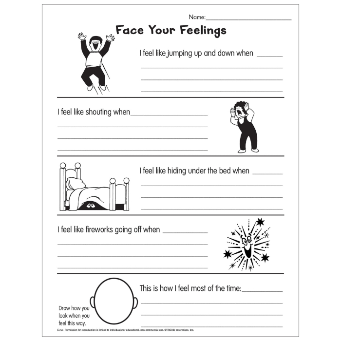 Kindergarten student drawing happy and sad faces on an emotions worksheet for social emotional learning