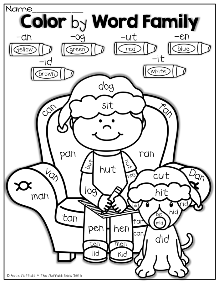 Kindergarten worksheet for identifying and writing en word family vocabulary