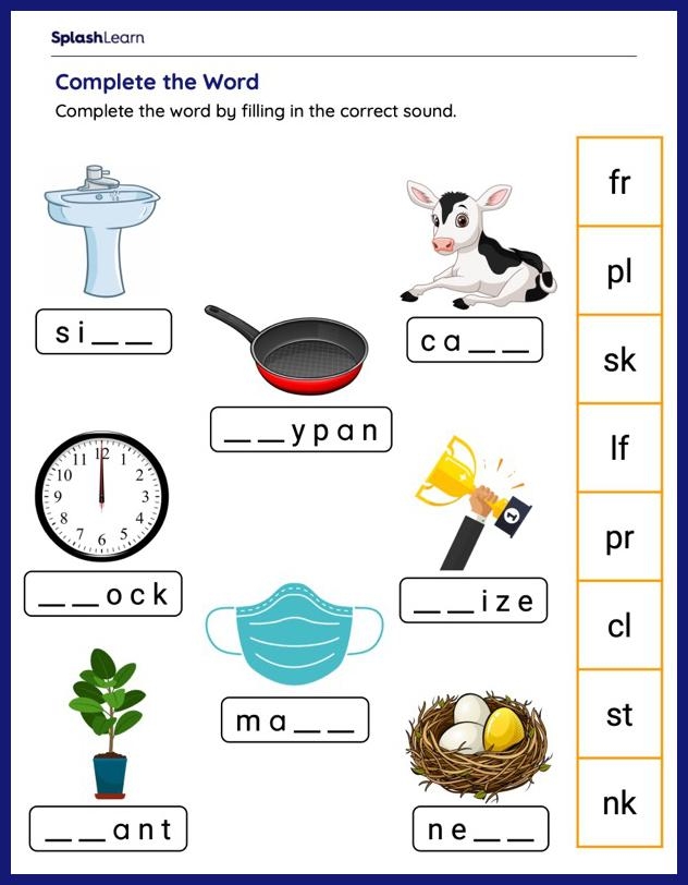 End Blends worksheet for kindergarten students focusing on identifying ending blends in words
