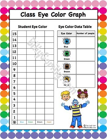 Kindergarten students using a colorful worksheet to record and graph different eye colors
