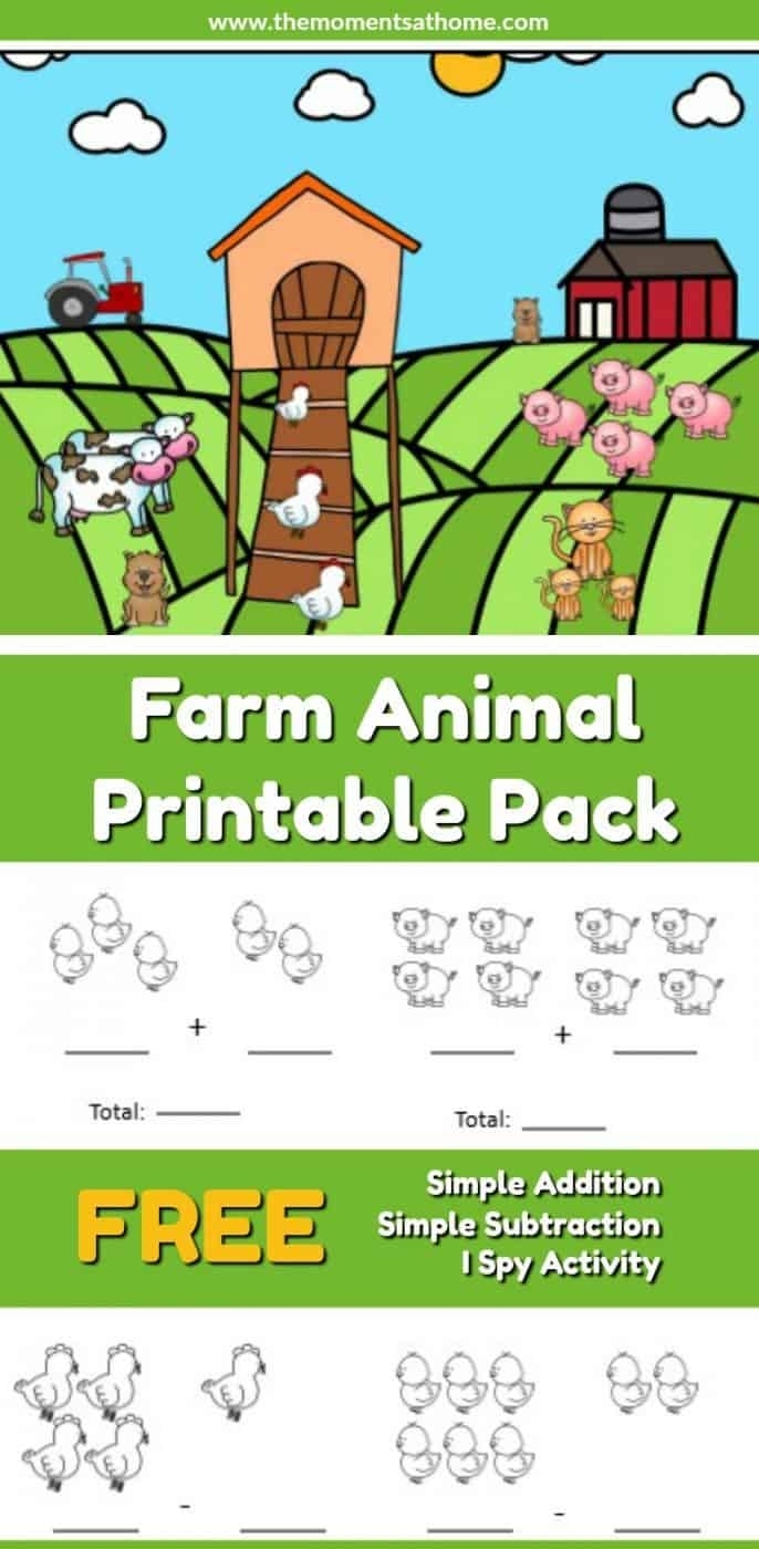 Kindergarten students counting farm animals being subtracted from groups to find remaining totals