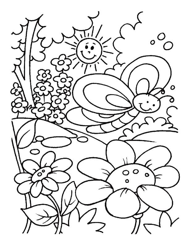 Kindergarten worksheet featuring a butterfly to color for spring science lessons