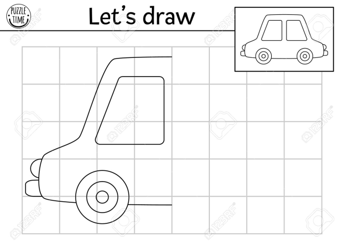 A worksheet for kindergarteners to complete a truck drawing with their own colors and designs