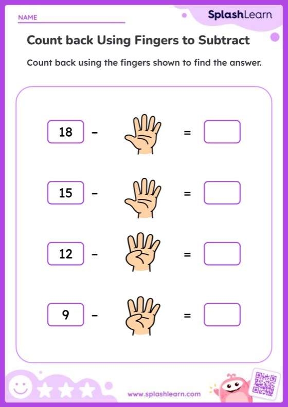 Kindergarten student using fingers to solve simple addition problems on a math worksheet