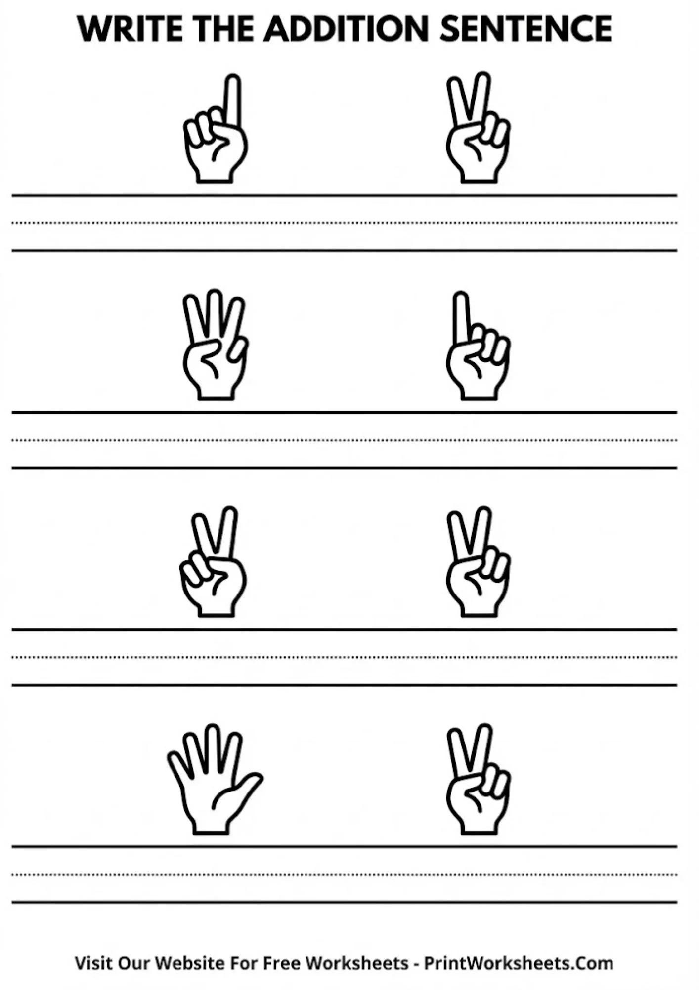 Handy Addition worksheet for kindergarteners encouraging finger counting for addition practice