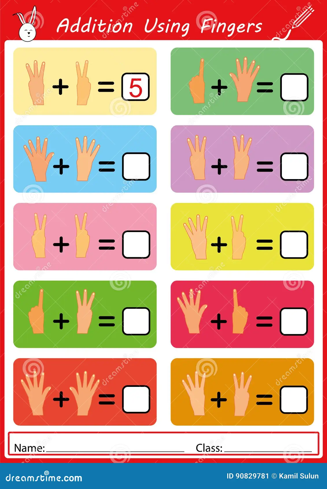 Handy Addition worksheet for kindergarteners encouraging finger counting for addition practice