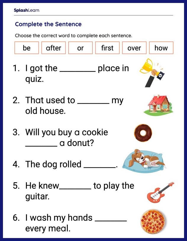 Finish that Sentence worksheet for early readers learning to complete stories about dogs Kindergarten student completing finish the sentence worksheet about a dog going somewhere