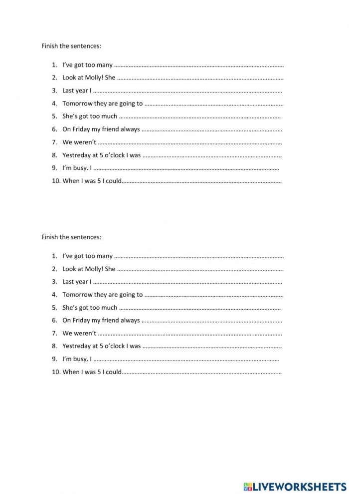 Finish that Sentence worksheet 17 with dog story prompt for young readers A kindergarten student completing a finish the sentence worksheet with a picture of a dog and space to write where it is going