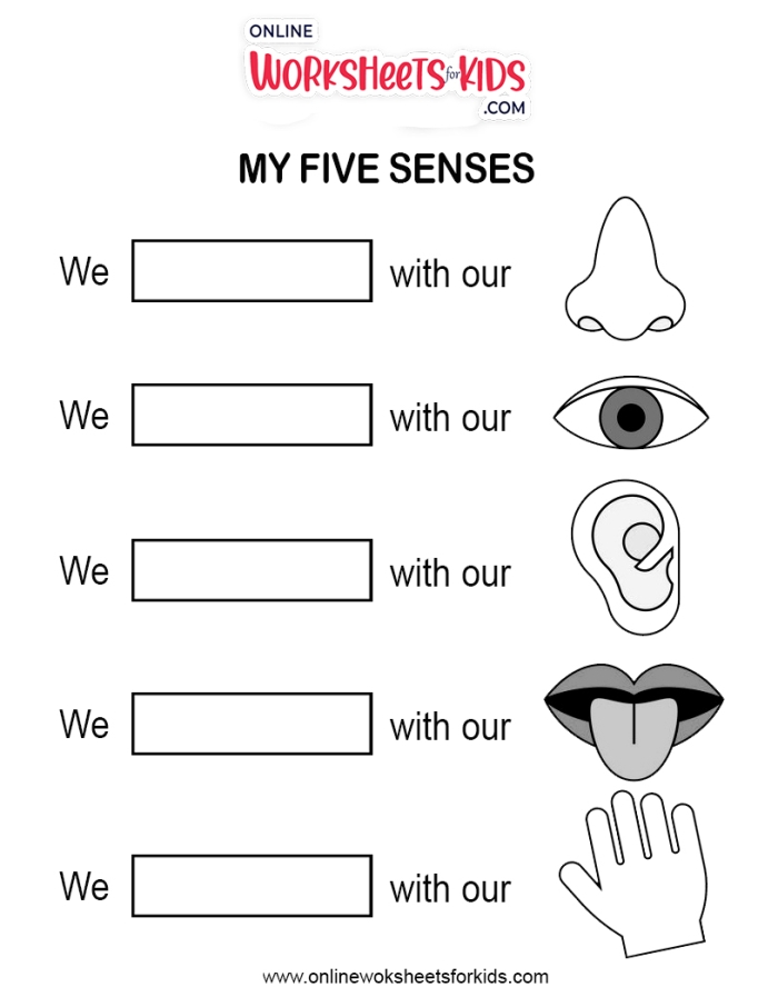 Engaging Five Senses Poem worksheet for young learners in Geometry Worksheet featuring a Five Senses Poem activity for Kindergarten students
