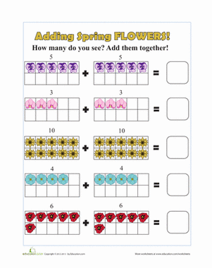 Engaging addition activity featuring vibrant flowers for young learners Colorful flower picture addition worksheet for kindergarten students to enhance their math skills