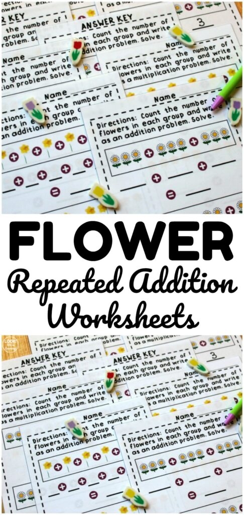 Flower Picture Addition Worksheet for Early Math Skills Colorful flower images for a kindergarten addition worksheet
