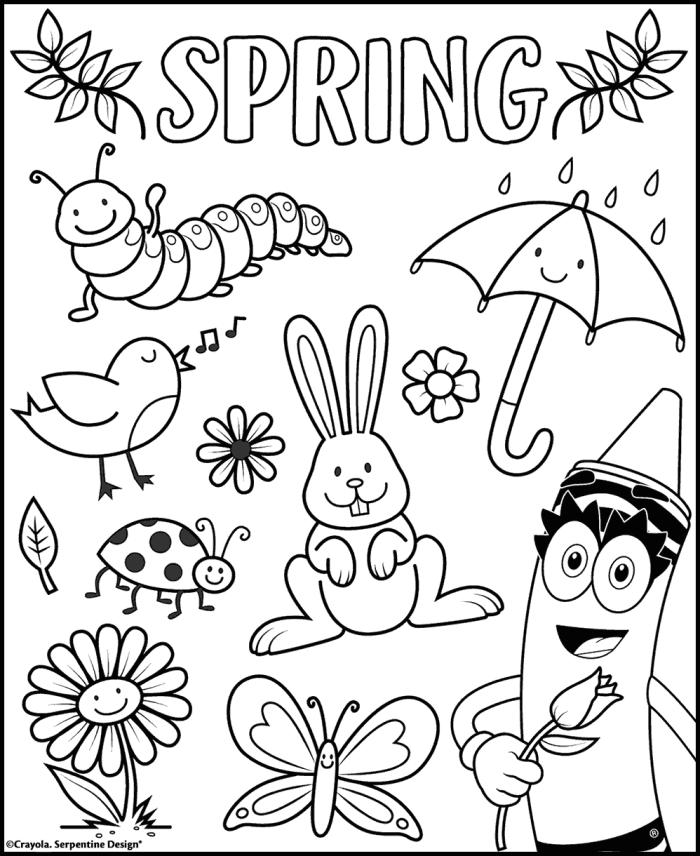 A cheerful bee discovers vibrant spring flowers on a coloring worksheet for kids