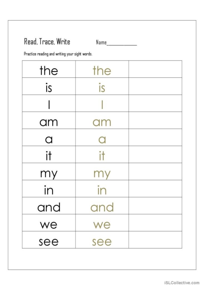 Kindergarten worksheet for practicing the sight word fly through tracing and sentence writing