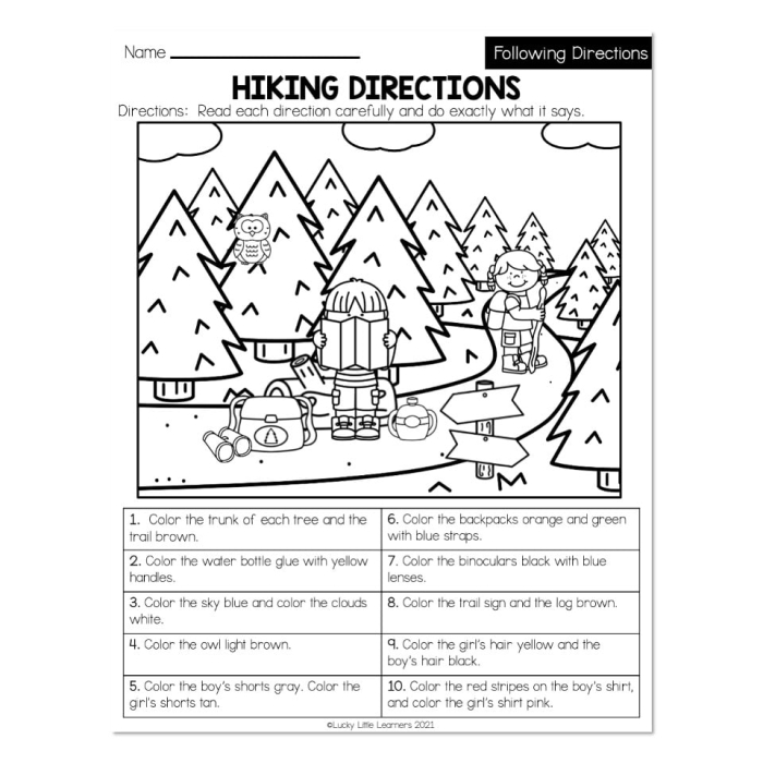 Engaging lesson on following directions through fun coloring activities Coloring worksheet for kindergarten students focused on following directions