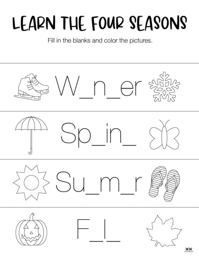 Worksheet activity for young learners to explore the four seasons through pictures A kindergarten student matching images of the four seasons on a worksheet