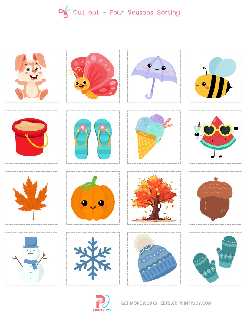 Kindergarten student completing a Four Seasons Activity Placemat worksheet with seasonal illustrations to color