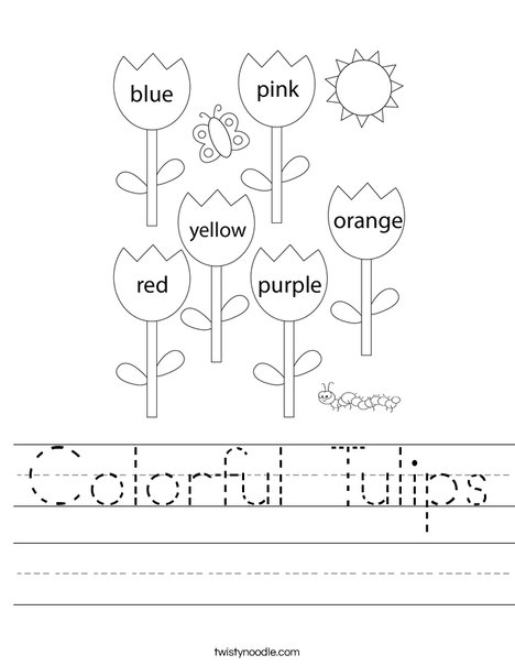 Color the Easter Tulips worksheet for kindergarten fraction practice number 14 Kindergarten student coloring a worksheet filled with Easter tulips to practice fractions