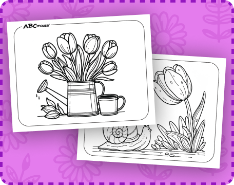 Easter Tulips Fractions Coloring Activity for Young Learners Colorful Easter tulips with fraction sections for kindergarten students to color and learn