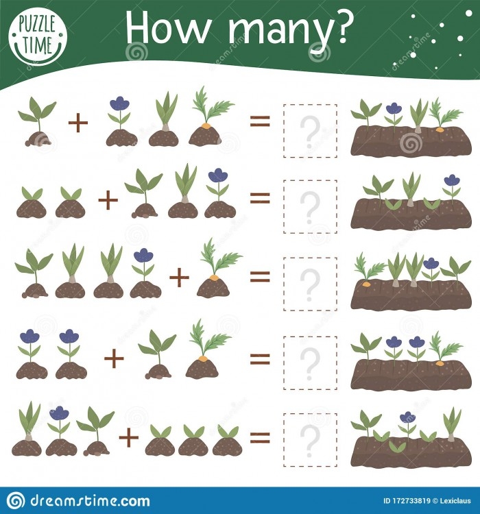 Fractions worksheet for Kindergarten Addition: Garden Math worksheet for Kindergarten