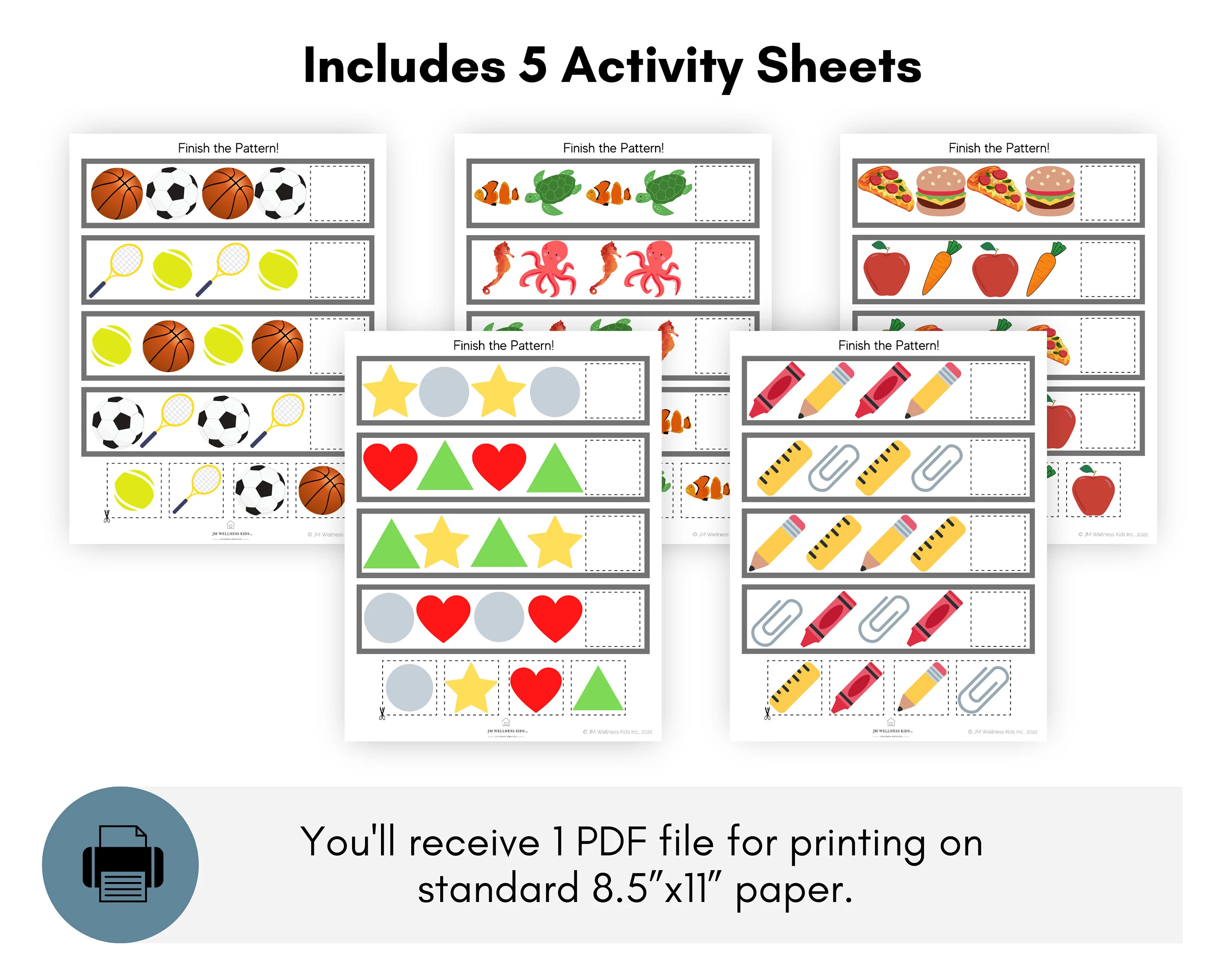 Kindergarten student completing a geometric shape pattern by drawing missing shapes in sequence
