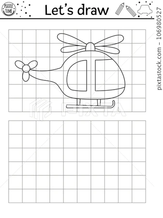 Kindergarten student using a pencil to draw a sky scene around an airplane on a geometry worksheet