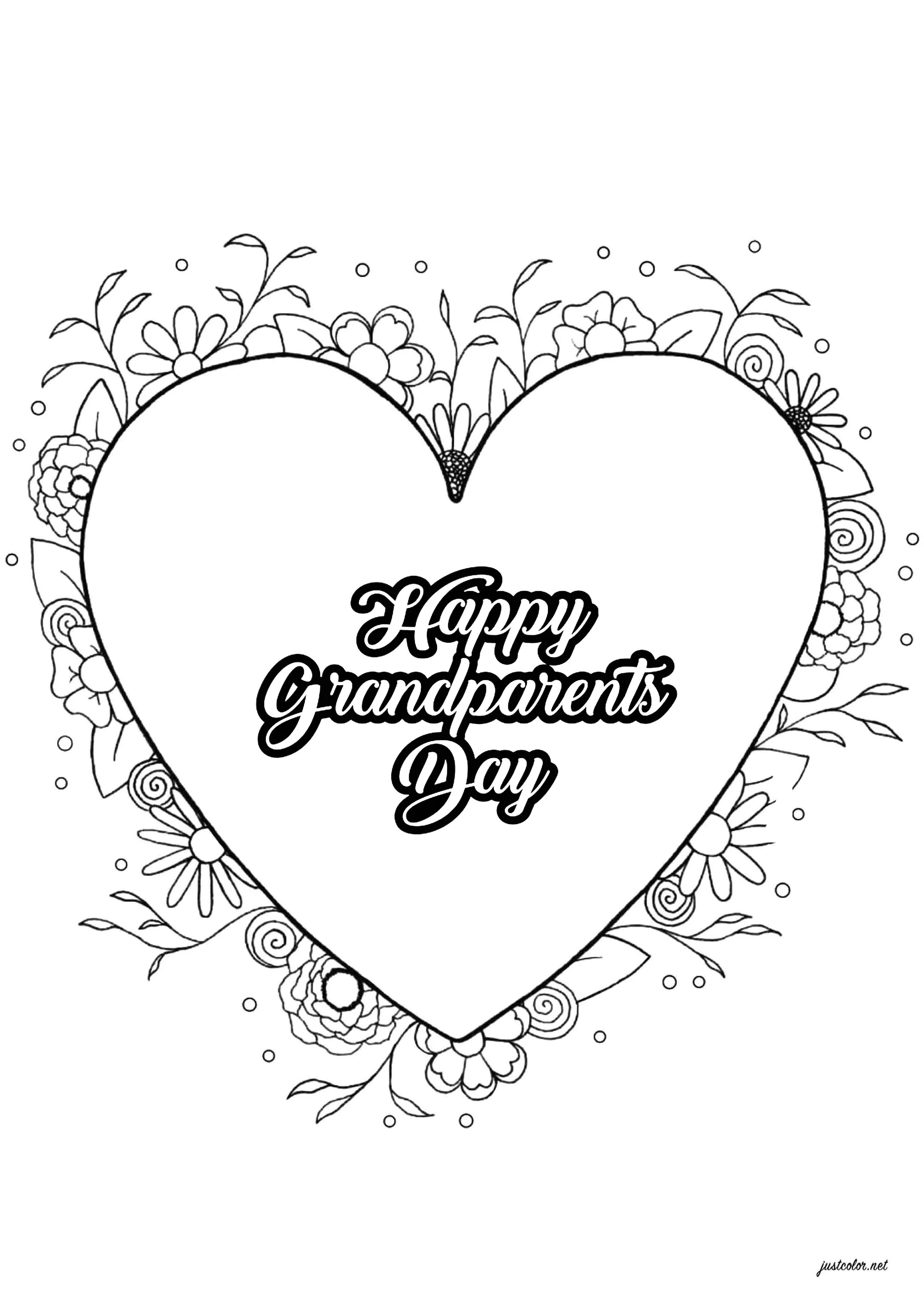 Grandparents Day coloring worksheet featuring cheerful illustrations for Kindergarten students