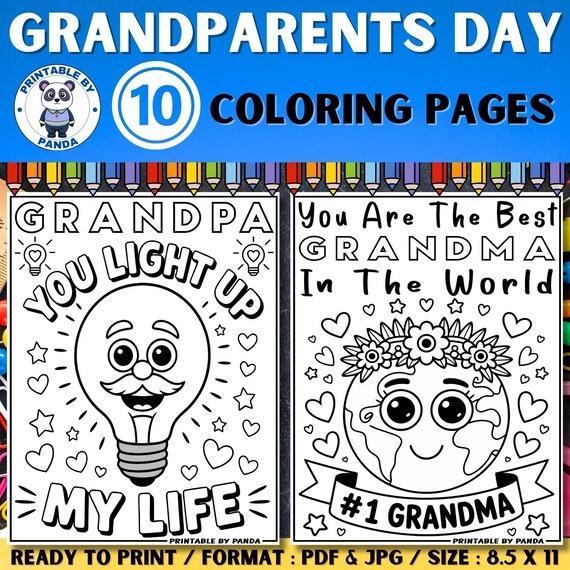 Kindergarten student coloring a space-themed Grandparents Day activity sheet