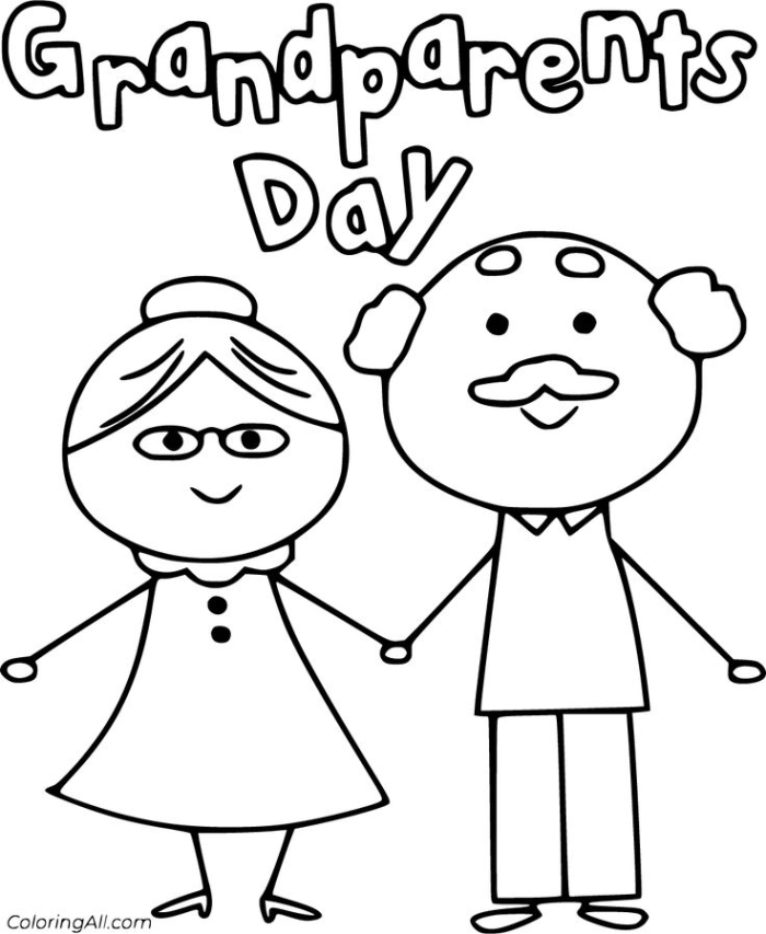 Coloring worksheet celebrating Grandparents Day for kindergarten students