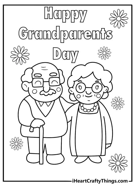 Grandparents Day coloring worksheet featuring fun designs for kids