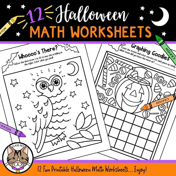 Kindergarten students coloring a princess and ninja in a pumpkin patch on a Halloween Night Coloring Page worksheet