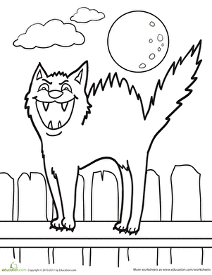 Kindergarten student coloring a princess and ninja in a pumpkin patch for Halloween Night Coloring Page worksheet 21