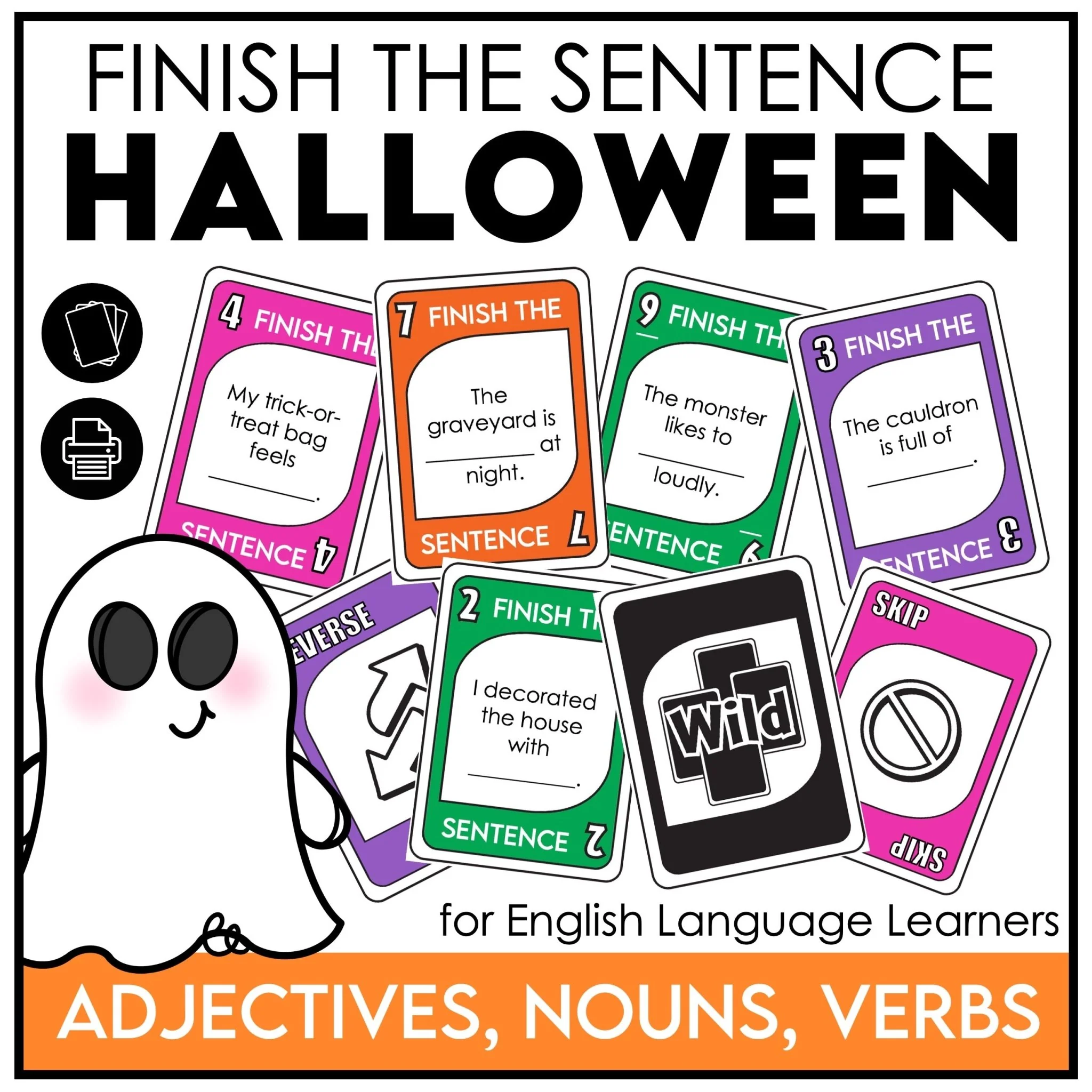 Kindergarten student completing a Halloween sentence building worksheet with picture prompts