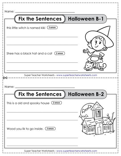 Fun Halloween-themed worksheet for kindergarteners to complete sentences