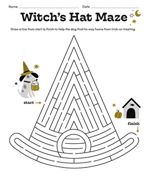 Kindergarten students cut and paste pieces to assemble a festive Halloween witch for their history craft