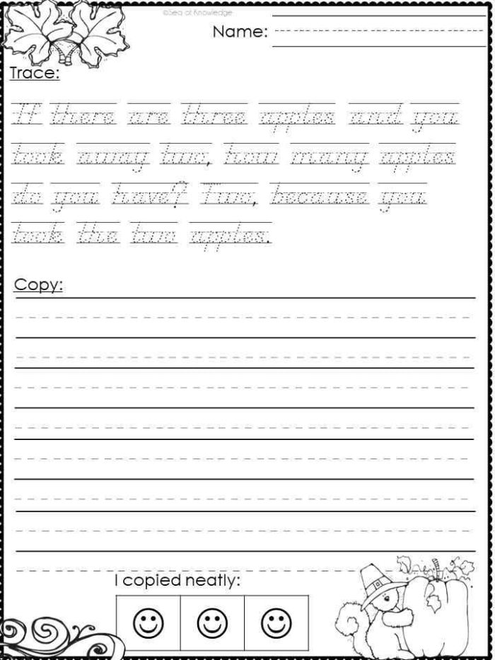 Colorful food-themed worksheet for kindergarten handwriting practice on division