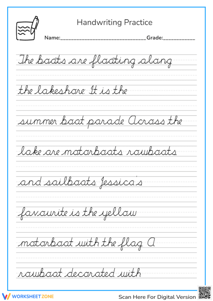 Kindergarten handwriting paper worksheet with lines for practicing letters and numbers