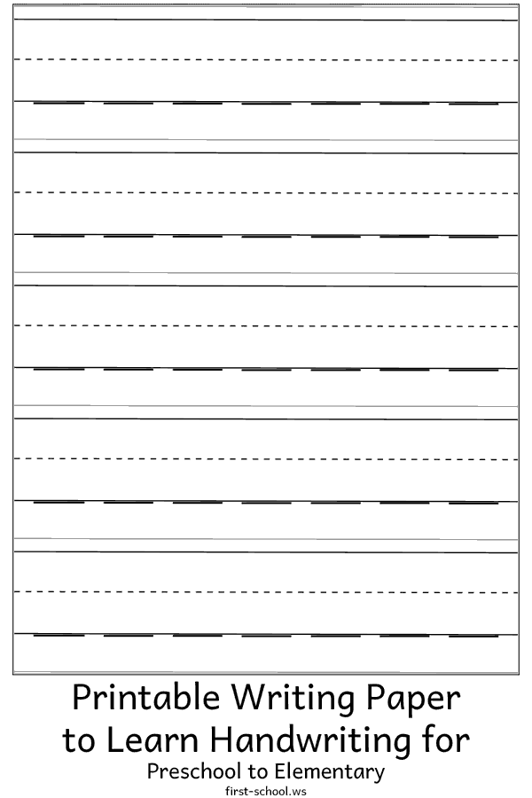 Kindergarten handwriting paper template with lines for practicing letters and numbers