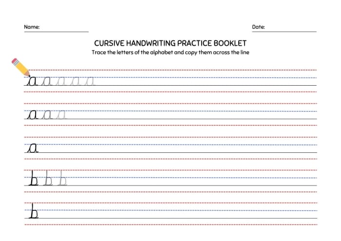 Handwriting paper worksheet for kindergarten students to practice letters and numbers