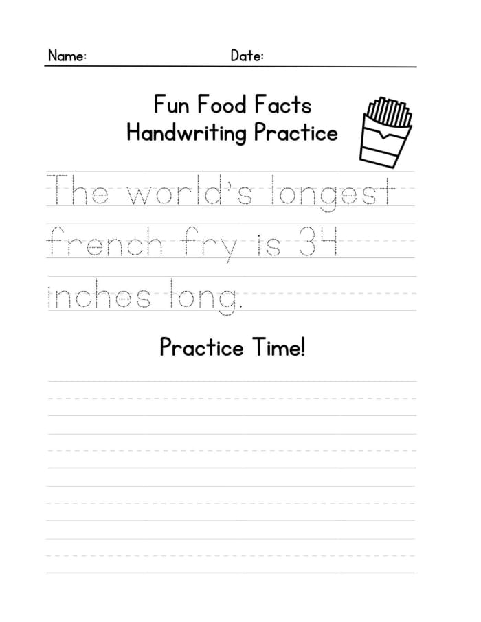 Kindergarten handwriting practice paper with blank lines for letters and numbers