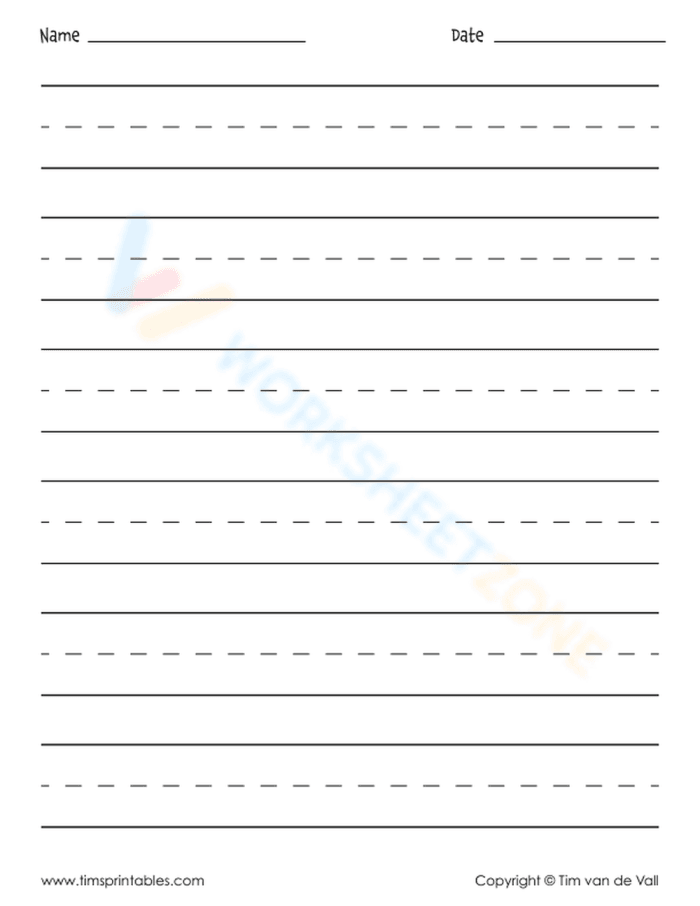 Handwriting paper worksheet for kindergarten students to practice letters and numbers