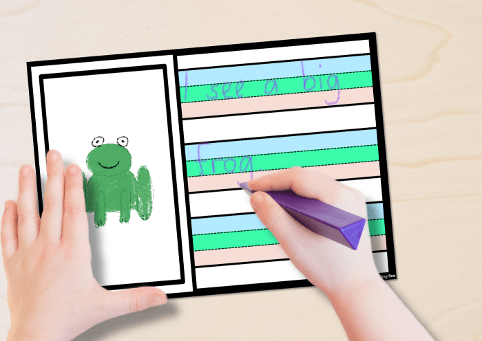 Handwriting paper worksheet for kindergarten, designed for practicing letters, numbers, and simple sentences