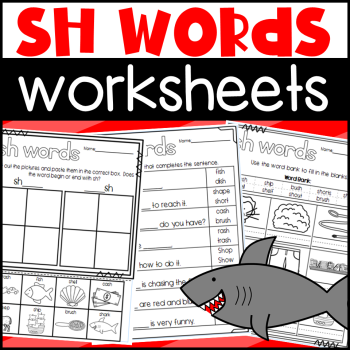 Worksheet featuring "sh" words for kindergarten handwriting practice