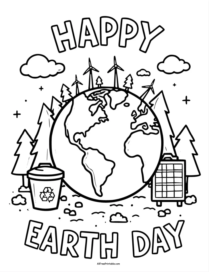Worksheet image featuring a fun Earth Day activity for kids to color and share ways to help the planet Happy Earth Day coloring page for kindergarten with a drawing of Earth and a writing prompt