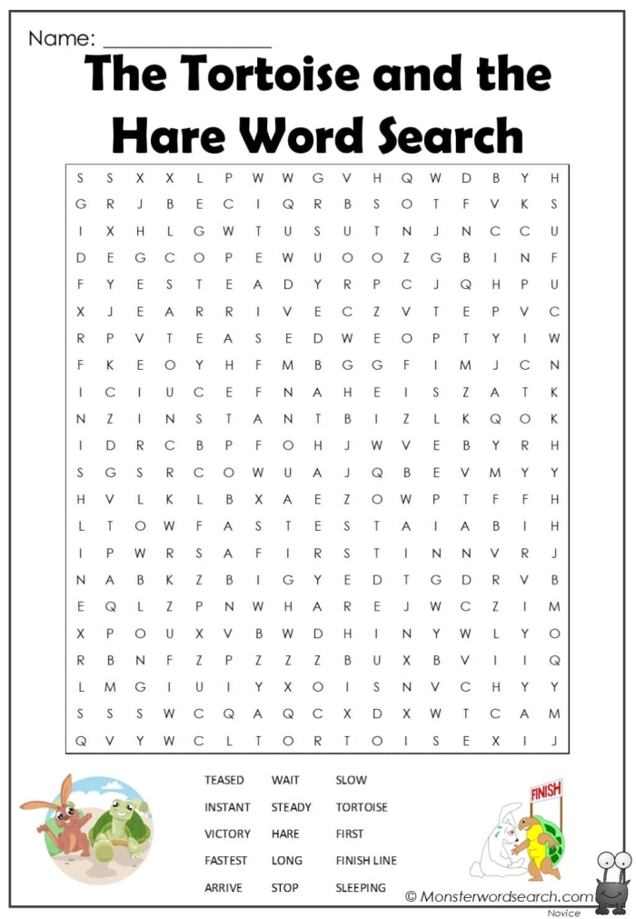 Worksheet featuring puppets for a performance of The Hare and the Tortoise story