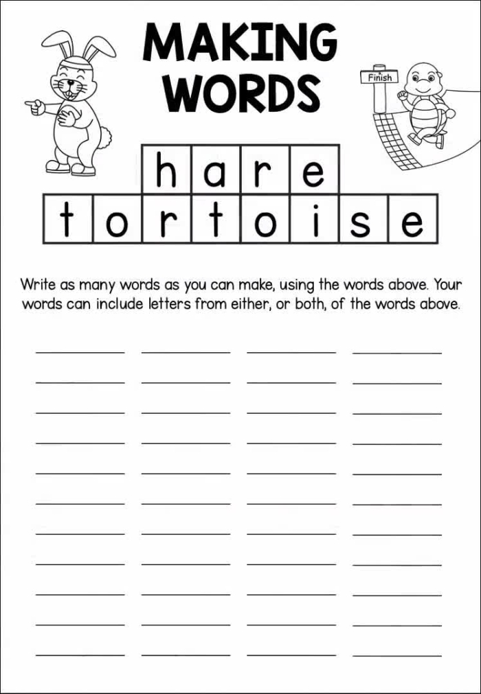 Kindergarten students using cut out puppets to reenact the Hare and the Tortoise fable