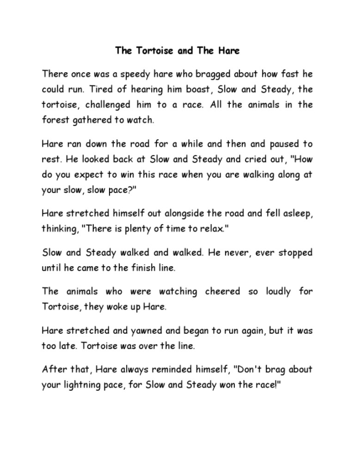 Worksheet image depicting the classic race between the tortoise and the hare from Aesop's fables A colorful illustration of the tortoise and hare racing, perfect for a kindergarten worksheet on the fable
