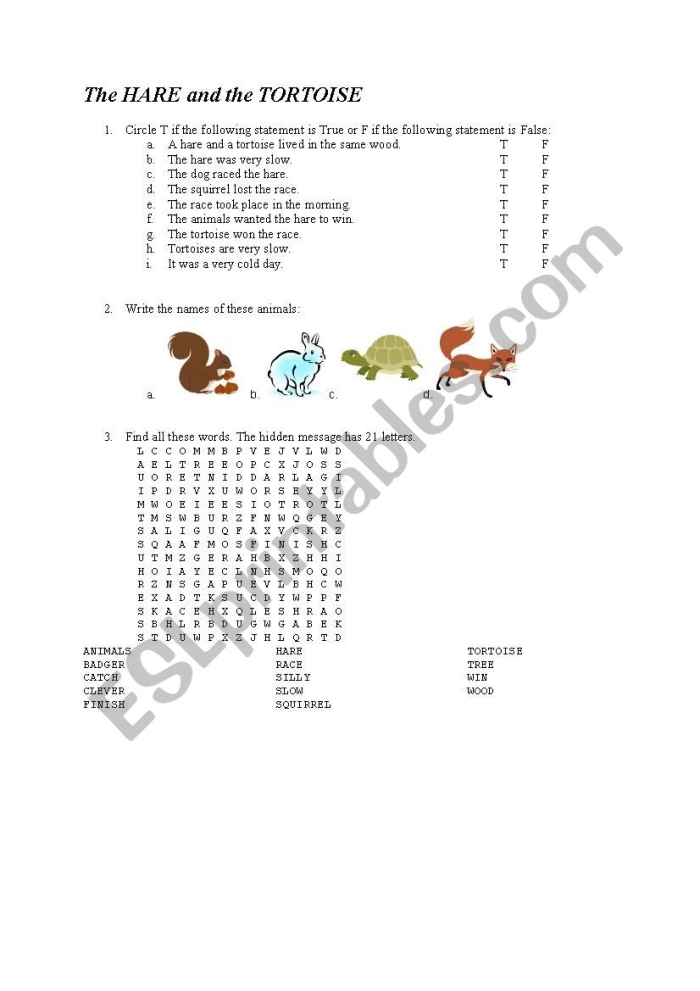 The Hare and the Tortoise fable worksheet for history lesson 24 Kindergarten worksheet page featuring the Aesop fable characters the Hare and the Tortoise 24