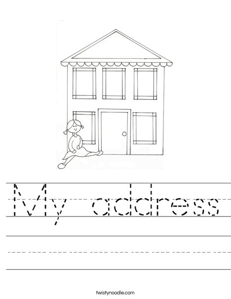 Kindergarten student worksheet template for practicing how to write a home address on an envelope