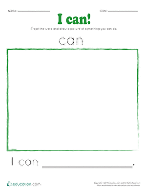 Kindergarten students practicing reading and writing with an I can worksheet