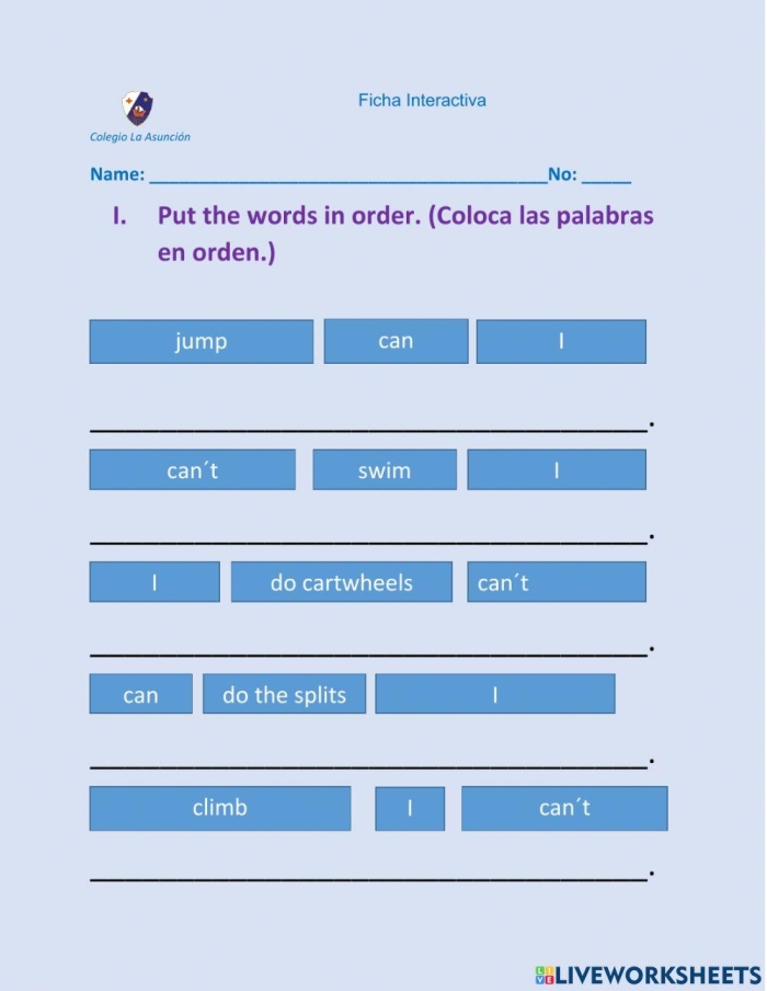 Kindergarten student writing I can sentences on a worksheet for literacy practice